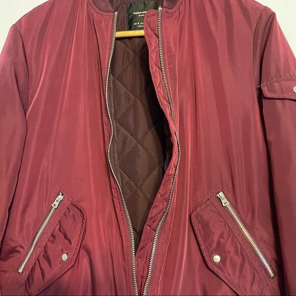 Zara Trafaluc Outerwear Burgundy Bomber Zip Front Lined Jacket Size Small - Picture 6 of 8
